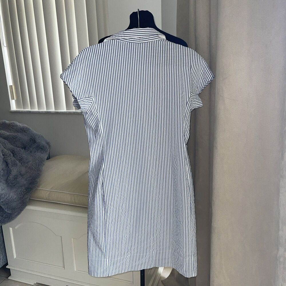 Renuar Seersucker Pinstripe Dress Chambray Blue White M - Picture 4 of 8
